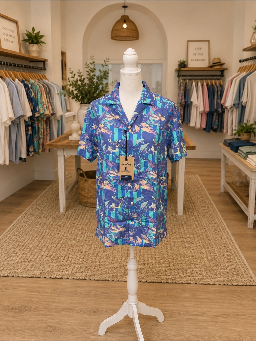 Chubbies Sunday Hawaiian Floral Rayon Button Up Shirt Small NWT